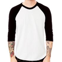 Camiseta Raglan Poliéster Básica Lisa Manga 3/4 - Foca na Moda