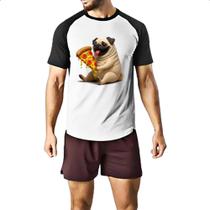 Camiseta Raglan Pug comendo pizza Camiseta Raglan Pug comendo pizza