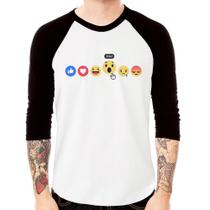 Camiseta Raglan Reações Facebook Eita! Manga 3/4 - Foca na Moda