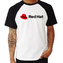 Camiseta Raglan Red Hat Linux Logo - Foca na Moda Camiseta Raglan Red Hat Linux Logo - Foca na Moda