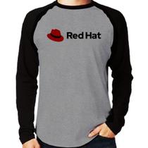 Camiseta Raglan Red Hat Linux Logo Manga Longa - Foca na Moda