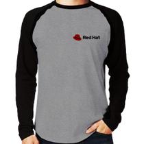 Camiseta Raglan Red Hat Linux Manga Longa - Foca na Moda
