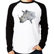 Camiseta Raglan Rinoceronte Manga Longa - Foca na Moda