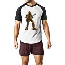 Camiseta Raglan Robo Steampunk Guitarrista Camiseta Raglan Robo Steampunk Guitarrista