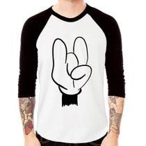 Camiseta Raglan Rock Hand Manga 3/4 - Foca na Moda