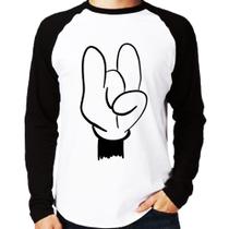 Camiseta Raglan Rock Hand Manga Longa - Foca na Moda Camiseta Raglan Rock Hand Manga Longa - Foca na Moda