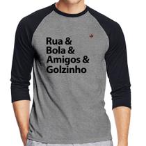Camiseta Raglan Rua & Bola & Amigos & Golzinho Manga 3/4 - Foca na Moda