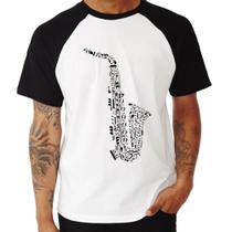 Camiseta Raglan Saxofone Notas Musicais - Foca na Moda