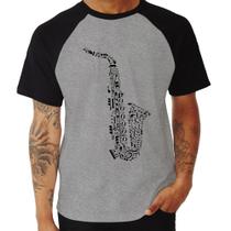 Camiseta Raglan Saxofone Notas Musicais - Foca na Moda