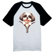 Camiseta Raglan Shih Tzu no Ziper Camiseta Raglan Shih Tzu no Ziper
