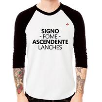 Camiseta Raglan Signo: fome - Ascendente: lanches Manga 3/4 - Foca na Moda