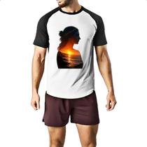 Camiseta Raglan Silhueta mulher sunset Camiseta Raglan Silhueta mulher sunset