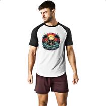 Camiseta Raglan Skull Sea Arte Sunset