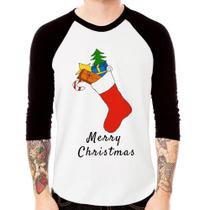 Camiseta Raglan Socket Merry Christmas Manga 3/4 - Foca na Moda