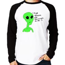 Camiseta Raglan Thank's For Believing In Me Alien Manga Longa - Foca na Moda Camiseta Raglan Thank's For Believing In Me Alien Manga Longa - Foca na Moda