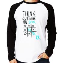 Camiseta Raglan Think Outside The Box Manga Longa - Foca na Moda Camiseta Raglan Think Outside The Box Manga Longa - Foca na Moda
