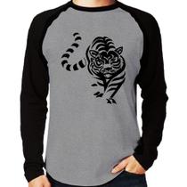 Camiseta Raglan Tigre Traços Manga Longa - Foca na Moda