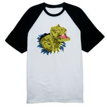 Camiseta Raglan Tiranossauro Rex Rasgando a Camisa