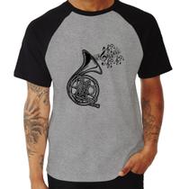 Camiseta Raglan Trompa Notas Musicais - Foca na Moda