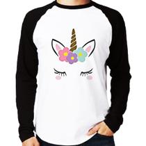 Camiseta Raglan Unicórnio Cílios Manga Longa - Foca na Moda