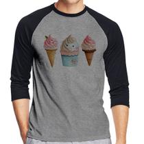 Camiseta Raglan Unicórnio Sorvete Manga 3/4 - Foca na Moda