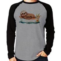 Camiseta Raglan Ursinho Panda Relaxando Na Piscina Manga Longa - Foca na Moda