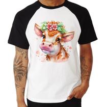 Camiseta Raglan Vaquinha E Flores - Foca na Moda