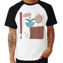 Camiseta Raglan Vaso de Planta Minimalista Abstrato - Foca na Moda
