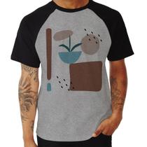 Camiseta Raglan Vaso de Planta Minimalista Abstrato - Foca na Moda