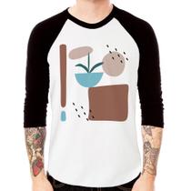 Camiseta Raglan Vaso de Planta Minimalista Abstrato Manga 3/4 - Foca na Moda