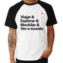Camiseta Raglan Viajar & Explorar & Mochilar & Ver o mundo - Foca na Moda