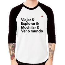 Camiseta Raglan Viajar & Explorar & Mochilar & Ver o mundo Manga 3/4 - Foca na Moda