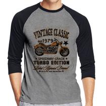 Camiseta Raglan Vintage Classic Moto Manga 3/4 - Foca na Moda