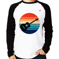 Camiseta Raglan Violão Vintage Sunset Manga Longa - Foca na Moda Camiseta Raglan Violão Vintage Sunset Manga Longa - Foca na Moda