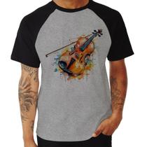 Camiseta Raglan Violino Watercolor - Foca na Moda