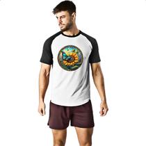 Camiseta Raglan Vitral Borboleta e Girassol Camiseta Raglan Vitral Borboleta e Girassol