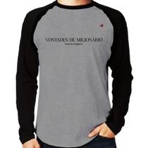 Camiseta Raglan Vontades de milionário, bolso de estagiário Manga Longa - Foca na Moda