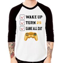 Camiseta Raglan Wake Up, Turn 25, Game All Day Manga 3/4 - Foca na Moda