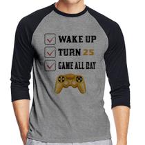 Camiseta Raglan Wake Up, Turn 25, Game All Day Manga 3/4 - Foca na Moda
