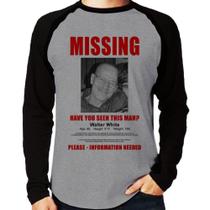 Camiseta Raglan Walter White Missing Manga Longa - Foca na Moda Camiseta Raglan Walter White Missing Manga Longa - Foca na Moda