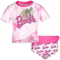 Camiseta Rash Guard Manga Curta para Natação Barbie 2-7 anos Sol Proteção UV