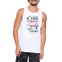 Camiseta Regata A vida comeca zona de conforto termina Camiseta Regata A vida comeca zona de conforto termina