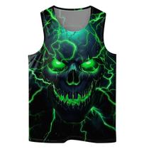 Camiseta regata Amasnay Green Skull Print para homens, verão S-4XL