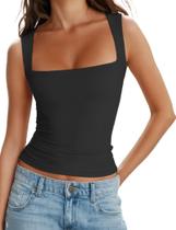 Camiseta regata AURUZA com gola quadrada Feminina preta tamanho L Camiseta regata AURUZA com gola quadrada Feminina preta tamanho L