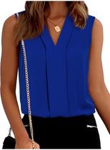 Camiseta regata BLENCOT Summer para mulheres com decote em V, chiffon, azul escuro, S