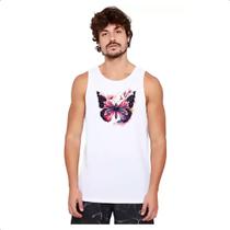 Camiseta Regata Borboleta com flores rosas