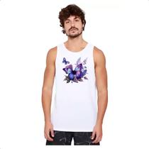 Camiseta Regata Borboleta lilas flores Camiseta Regata Borboleta lilas flores