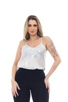 Camiseta Regata Branca Feminina Alcinha De Cetim Tendência Verão