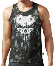 Camiseta Regata Camuflada Caveira Punisher Cavada Justiceiro