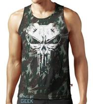 Camiseta Regata Camuflada Justiceiro Caveira Punisher Cavada